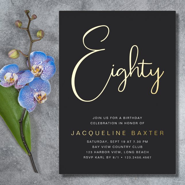 Invitation En Aluminium Gold Script 80e fête d'anniversaire (Créateur téléchargé)
