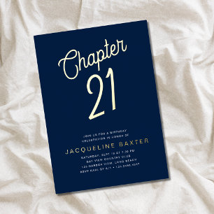 Invitation En Aluminium Gold Script Chapitre 21 Blue 21st Birthday Party