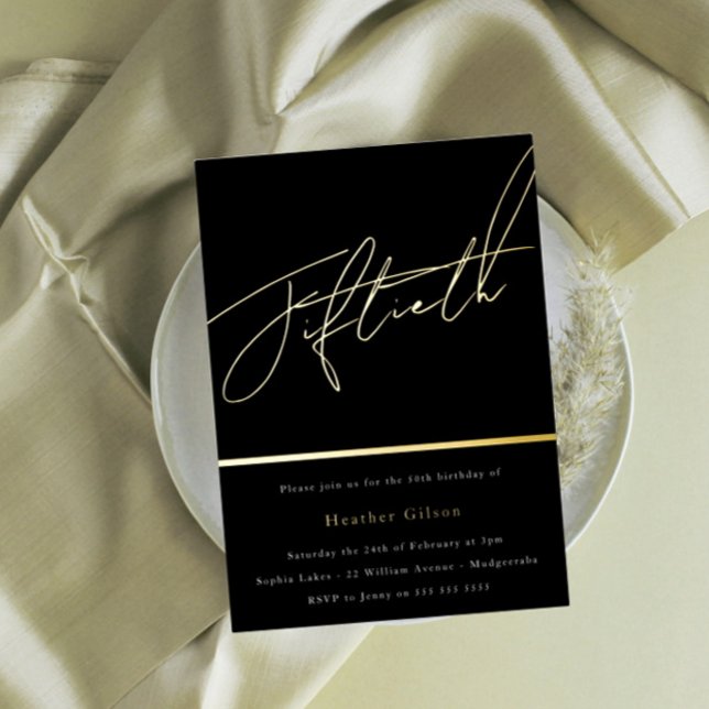 Invitation En Aluminium Gold Script Cinquantième 50ème Anniversaire (Créateur téléchargé)