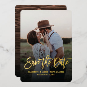 Invitation En Aluminium Gold Script Rustic Enregistrer Le Mariage Date