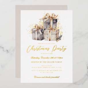 Invitation En Aluminium Gold Shimmer Présente la Soirée de Noël