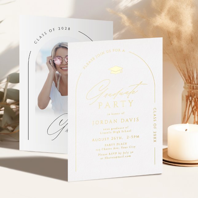 Invitation En Aluminium Gold Simple Elegant Script Modern Arch Graduation (Gold Simple Elegant Script Modern Arch Graduation Foil Invitation)