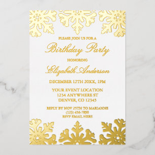 Invitation En Aluminium Gold Snowflake fête d'anniversaire d'hiver