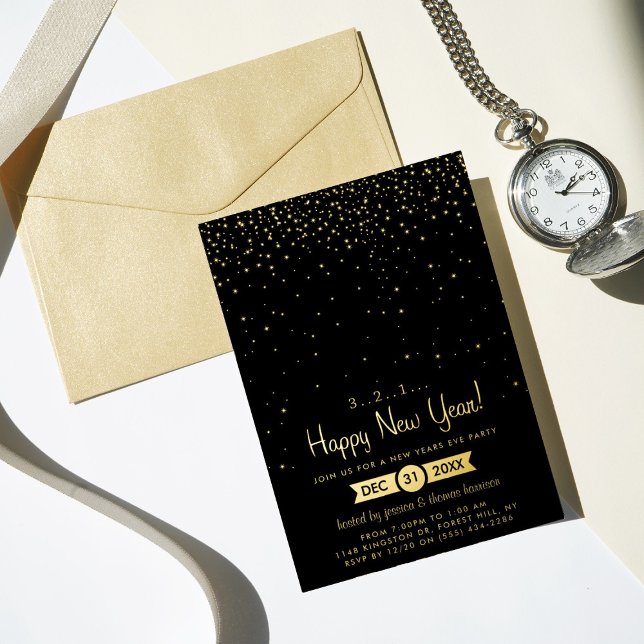 Invitation En Aluminium Gold Sparkles New Year's Eve Party Real (Créateur téléchargé)