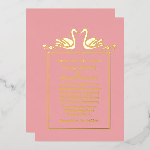 Invitation En Aluminium Gold Swans Coral Mariage Foil 