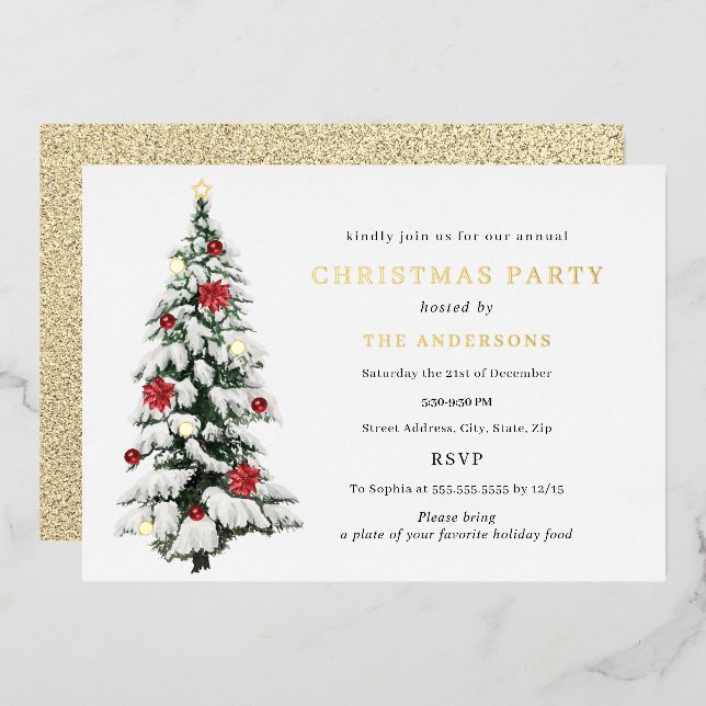 Invitation En Aluminium Gold traditionnel Arbre à eau Noël (Recto/Verso)