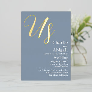 Invitation En Aluminium Gold US Modern mariage élégant sur Dusty Blue