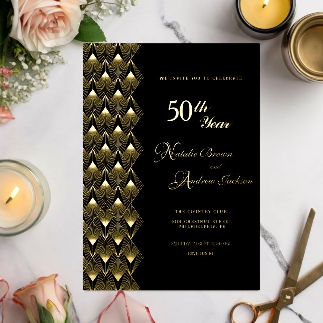Invitation En Aluminium Golden 50e anniversaire (Créateur téléchargé)