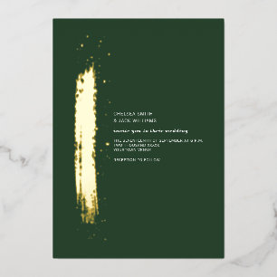 Invitation En Aluminium Golden Brushstroke Emerald Minimaliste Mariage