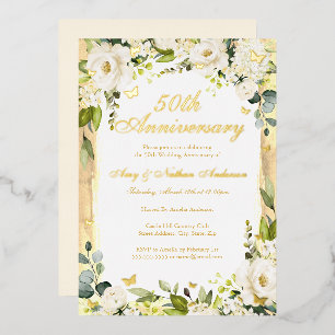 Invitation En Aluminium Golden Butterfly Floral 50e anniversaire Mariage