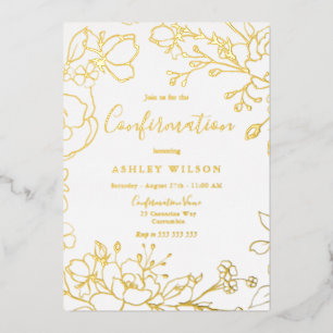 Invitation En Aluminium Golden Elegant Blanc Moderne Confirmation Véritabl