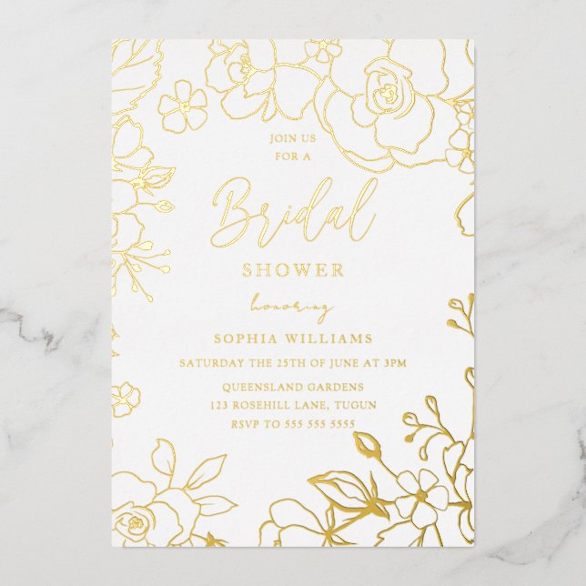 Invitation En Aluminium Golden Elegant Fleurs de Fête des mariées Véritabl (Recto)