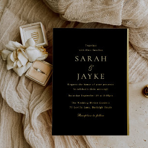 Invitation En Aluminium Golden Foil Black & Gold Modern Mariage