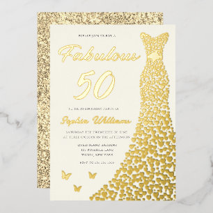Invitation En Aluminium Golden Gown, Fabuleux 50e Anniversaire Robe Or