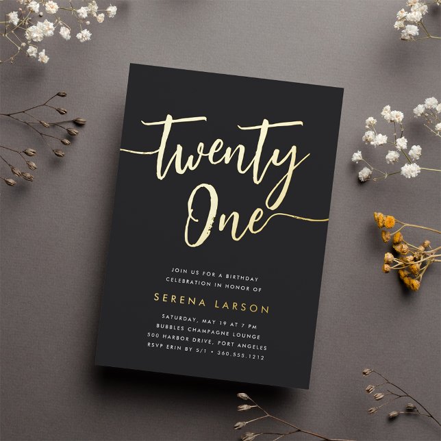 Invitation En Aluminium Golden Script 21e fête d'anniversaire (Créateur téléchargé)