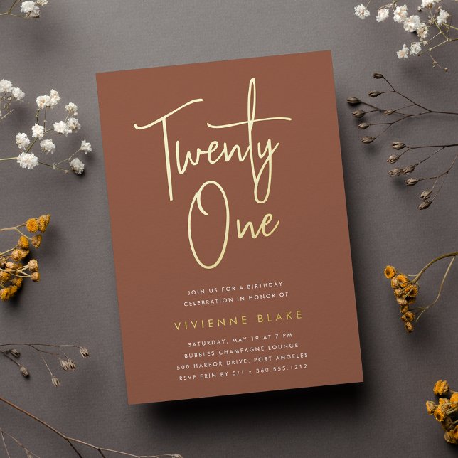 Invitation En Aluminium Golden Script 21e fête d'anniversaire (Créateur téléchargé)