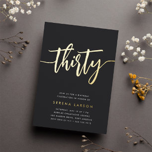 Invitation En Aluminium Golden Script 30e fête d'anniversaire