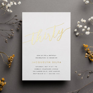 Invitation En Aluminium Golden Script 30e fête d'anniversaire