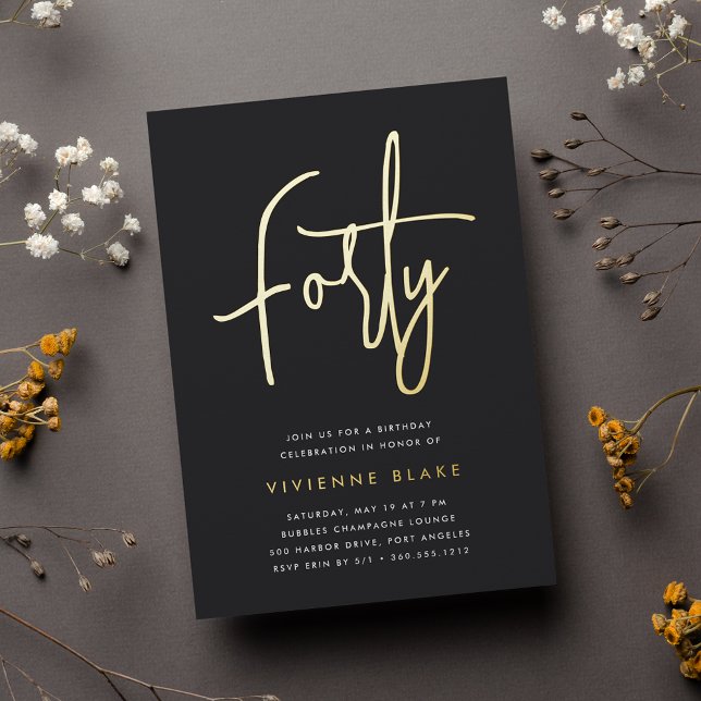 Invitation En Aluminium Golden Script 40e fête d'anniversaire (Créateur téléchargé)