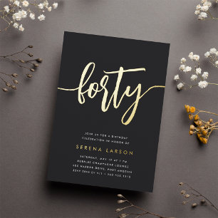 Invitation En Aluminium Golden Script 40e fête d'anniversaire