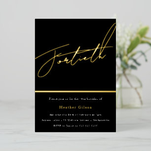 Invitation En Aluminium Golden Script 40th Birthday Party Gold