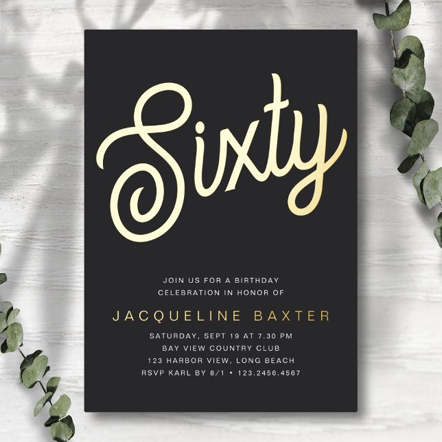 Invitation En Aluminium Golden Script 60e fête d'anniversaire (Créateur téléchargé)