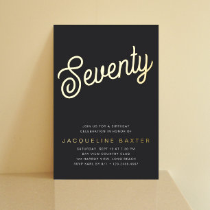 Invitation En Aluminium Golden Script 70e fête d'anniversaire