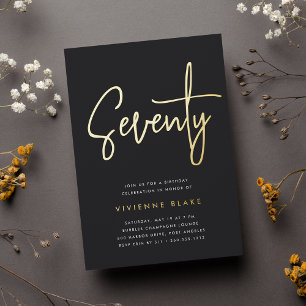 Invitation En Aluminium Golden Script 70e fête d'anniversaire