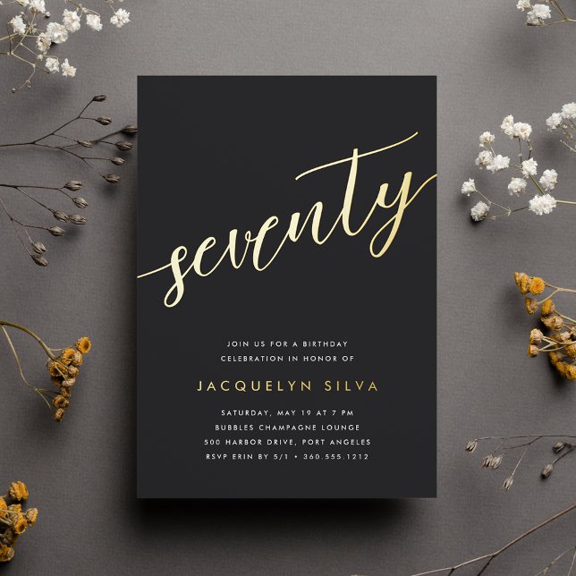 Invitation En Aluminium Golden Script 70e fête d'anniversaire (Créateur téléchargé)