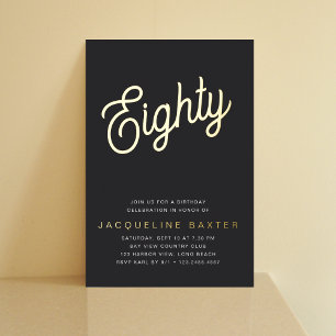 Invitation En Aluminium Golden Script 80e fête d'anniversaire
