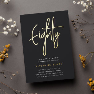 Invitation En Aluminium Golden Script 80e fête d'anniversaire