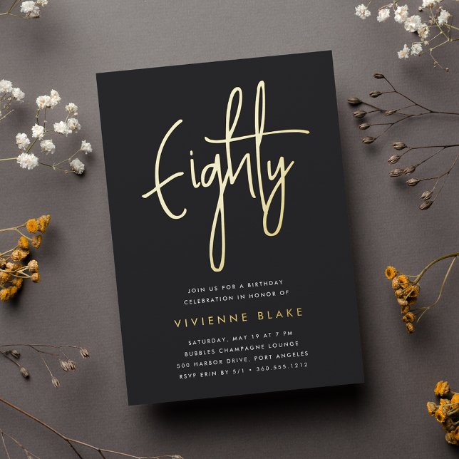 Invitation En Aluminium Golden Script 80e fête d'anniversaire (Créateur téléchargé)