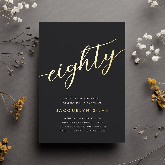 Invitation En Aluminium Golden Script 80e fête d'anniversaire (Créateur téléchargé)