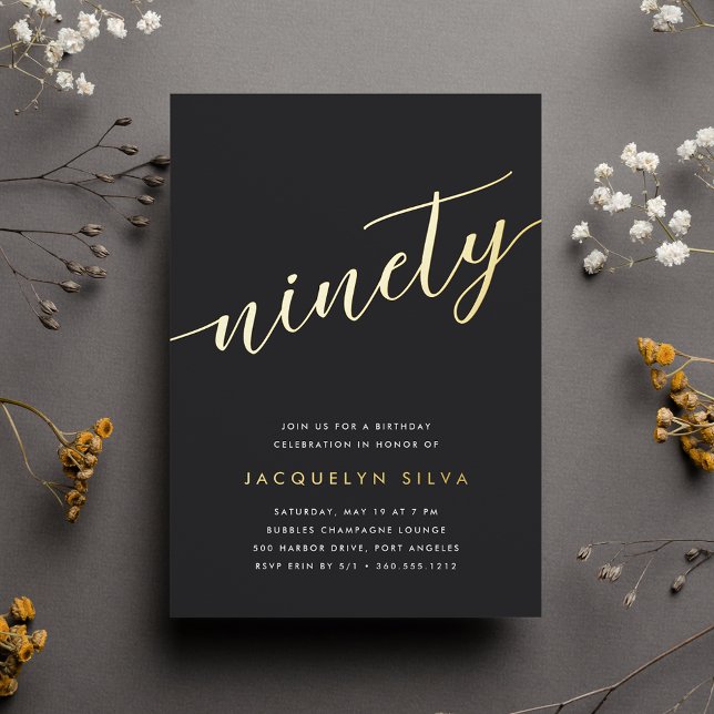 Invitation En Aluminium Golden Script 90e fête d'anniversaire (Créateur téléchargé)