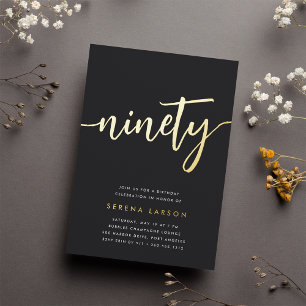 Invitation En Aluminium Golden Script 90e fête d'anniversaire