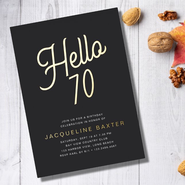 Invitation En Aluminium Golden Script Hello 70 70th Birthday Party (Créateur téléchargé)