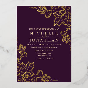 Invitation En Aluminium Golden Vineyard Bourgogne Real Foil Mariage