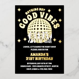 Invitation En Aluminium Good Vibes Super Black Gold fête d'anniversaire