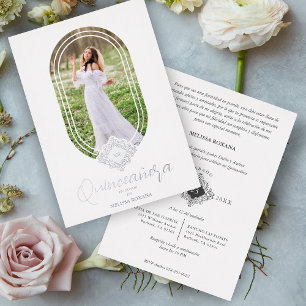 Invitation En Aluminium Gorgeous Real Oval Silver Spanish Quinceañera