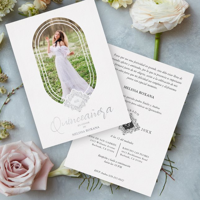 Invitation En Aluminium Gorgeous Real Oval Silver Spanish Quinceañera (Créateur téléchargé)