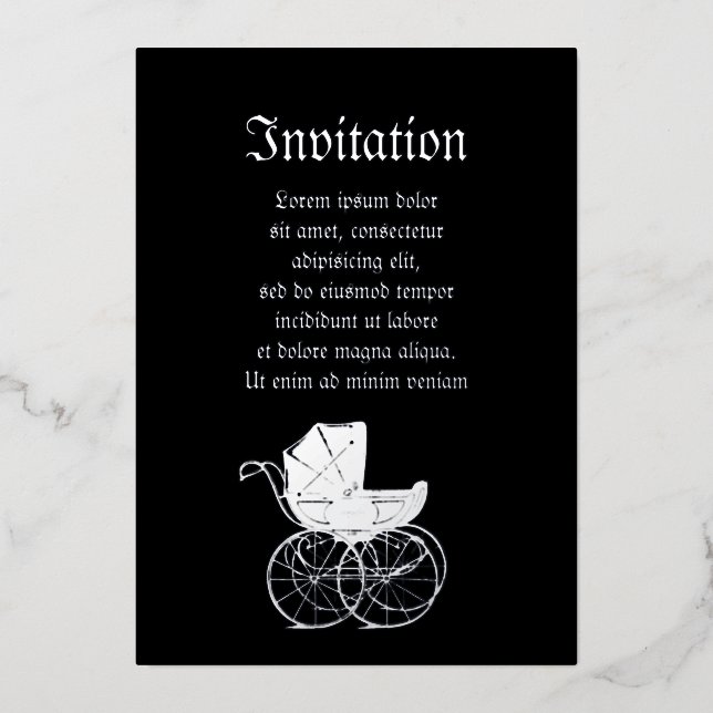 Invitation En Aluminium Gothic Baby Carriage (Recto)