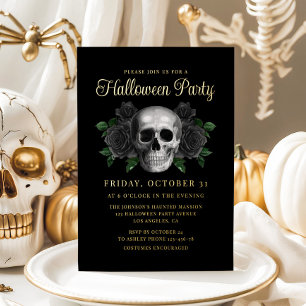 Invitation En Aluminium Gothique Floral Crâne Halloween Or