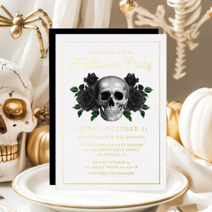 Invitation En Aluminium Gothique Floral Crâne Halloween Or