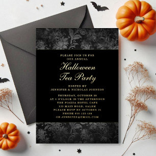 Invitation En Aluminium Gothique Noir Damas Halloween Tea Party Gold