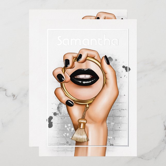 Invitation En Aluminium Gothique Silver et Gold Glam Chic Spa Party (Recto/Verso)