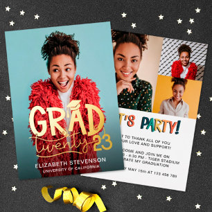 Invitation En Aluminium Grad 2023 audacieuse fête de graduation 4 photo or