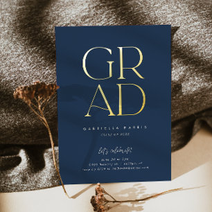 Invitation En Aluminium Grad 2023   Gold + Navy Blue Graduation