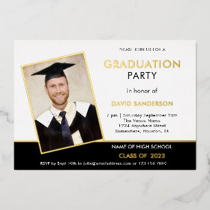 Invitation En Aluminium Grad 2024 Graduation Party Photo White Black Gold