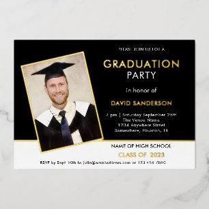 Invitation En Aluminium Grad 2025 Graduation Party Photo Black White Gold