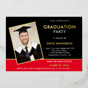Invitation En Aluminium Grad 2025 Graduation Party Photo Red Black Gold
